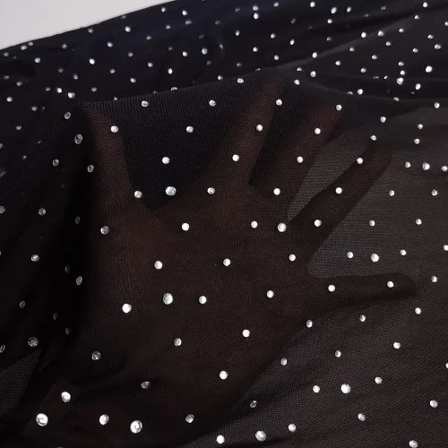Miniatura 2 de Malla elástica de diamantes de imitación brillantes de 59 x 35 pulgadas, 1 yarda de tela de cristal, perfecta para paneles drapeados y máscaras