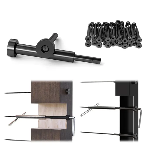 Miniatura 8 de [Patente] Muzata Paquete de 20 barandillas de cable invisible de 1/8 pulgadas, 10 pares de tensores y terminales para postes de metal de madera de 2