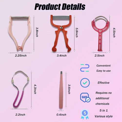 Miniatura 2 de Removedor de vello de primavera - Kit de depilación facial 5 en 1, depilación facial para mujeres, removedor de pelo de pinzas de resorte