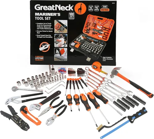 Miniatura 10 de Great Neck MS125 Juego de herramientas marinas de 125 piezas, regalos para hombres, regalos para papá, alta visibilidad, caja de herramientas