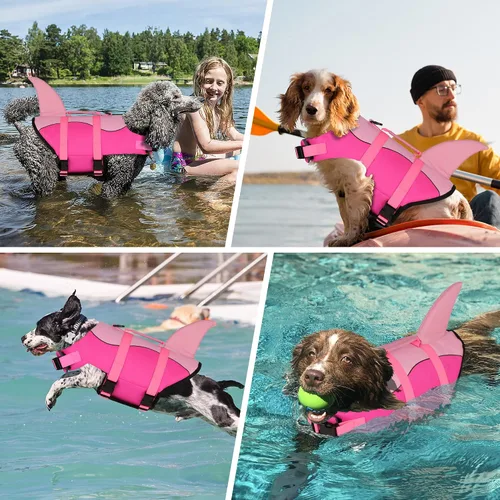 Miniatura 5 de Dogcheer - Chaleco salvavidas para perro, lindo chaleco de natación estilo tiburón para perros con flotabilidad superior y mango de rescate, chaleco