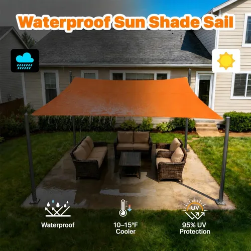 Miniatura 3 de ColourTree 11' x 15' Tamaño Personalizado Naranja TADS9.5 Toldo Cuadrado Impermeable para Sombra UPF50 Toldo de Carpa, 95% de Bloqueo de UV