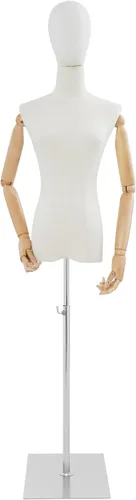 Miniatura 11 de Vestido de maniquí femenino con forma de torso, cuerpo de maniquí con cabeza desmontable, manos de madera y base de metal para exhibición de joyas