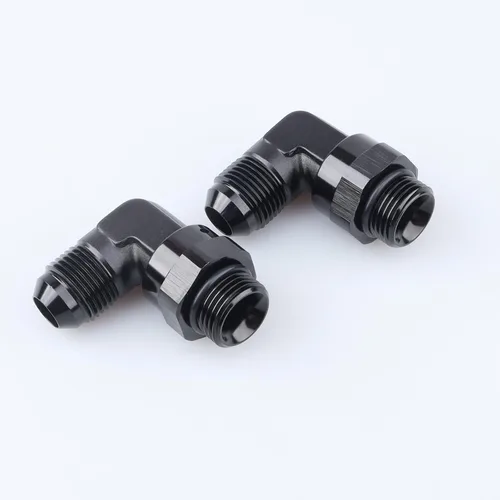 Miniatura 2 de AC PERFORMANCE Adaptador de ajuste de rosca de tubo de aluminio de 90 grados -8 AN macho a -8 AN ORB con junta tórica O Ring Port giratorio, negro