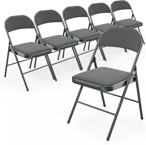 Miniatura 15 de Bonnlo Silla plegable, sillas plegables acolchadas de tela con cojín, respaldo y marco de acero para interiores y exteriores, comedor, oficina, Negro