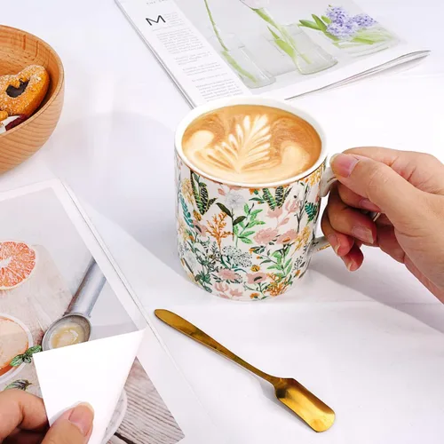 Miniatura 5 de Taza de café de cerámica de mármol, taza de té para oficina y hogar, 14 OZ, taza de café y té para mujeres y hombres, mármol negro+dorado