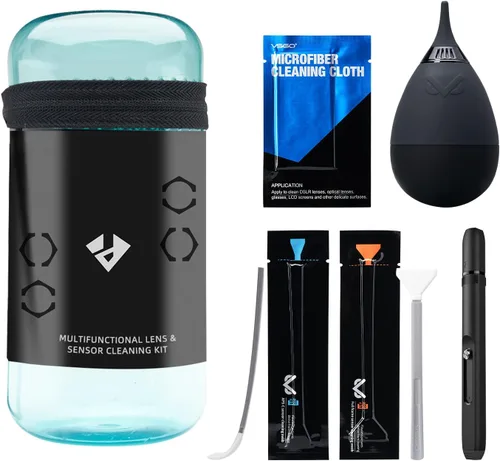VSGO Kit profesional de limpieza de cámara: para cámaras Canon, Nikon, Sony, DSLR y sin espejo, incluye lápiz de limpieza de lentes, soplador de