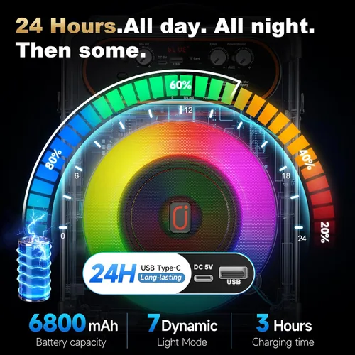 Miniatura 4 de HWWR Máquina de karaoke con 2 micrófonos, altavoz de karaoke portátil Bluetooth 5.3 para eventos al aire libre, reuniones y fiestas, sistema PA