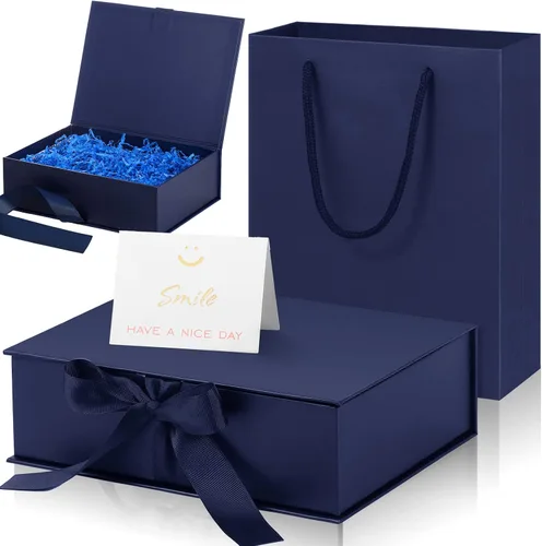Miniatura 10 de Zonon - Caja de regalo de lujo color negro y rosa con tapa y cinta, bolsa de regalo de 9 x 7 x 3 pulgadas, con tarjeta de felicitación, papel