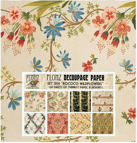 Paquete de papel para decoupage (24 hojas 15x15 cm) Flores Barroco Rococó FLONZ Papel vintage para decoupage y manualidades Trece