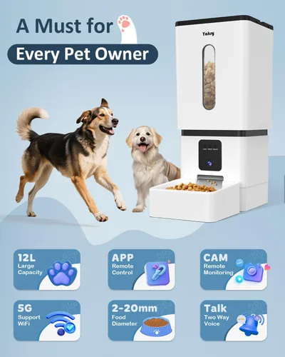 Miniatura 9 de Comedero automático para perros de razas grandes con cámara - 12L/50 tazas, control de aplicación WiFi 5G, dispensador de alimentos para perros