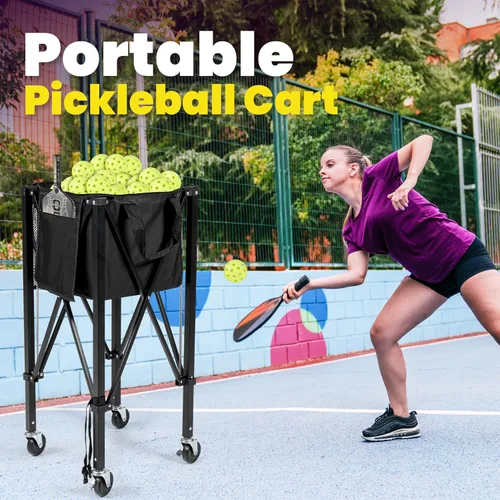 Miniatura 4 de Carrito de pelotas de tenis Tolva de pelota de pickleball Capacidad de 150 pelotas Múltiples bolsillos de almacenamiento Bolsa de transporte