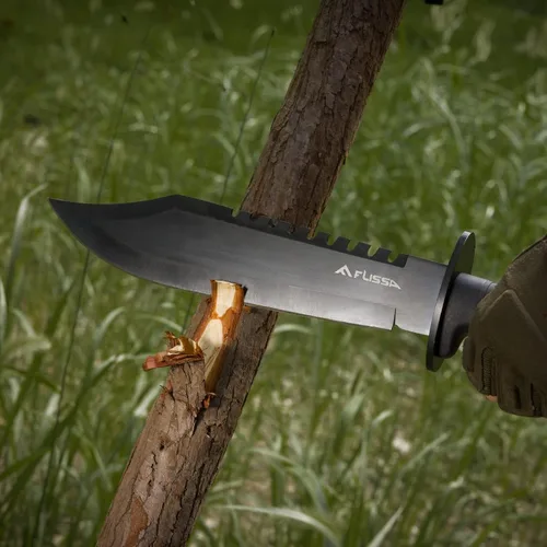 Miniatura 3 de Cuchillo de supervivencia y caza FLISSA con vaina, cuchillo táctico Bowie de hoja fija de 15 pulgadas con afilador y arrancador de fuego