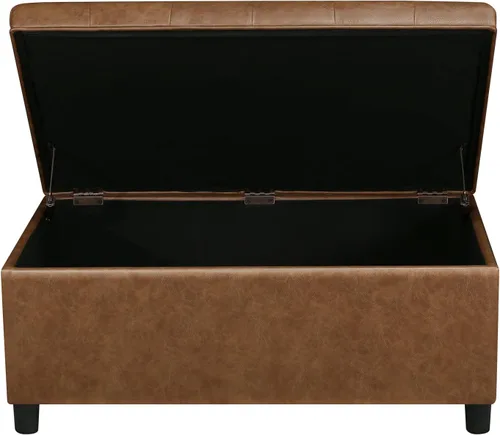 Miniatura 8 de Homebeez Banco de almacenamiento de piel sintética de 34.6 pulgadas, reposapiés otomano copetudo con tapa con bisagras fácil de abrir para sala