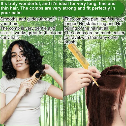 Miniatura 4 de Juego de peine de bambú para mujer, cepillo desenredante de paleta de madera para cabello grueso, fino, rizado, lacio, ondulado, fino, diente ancho