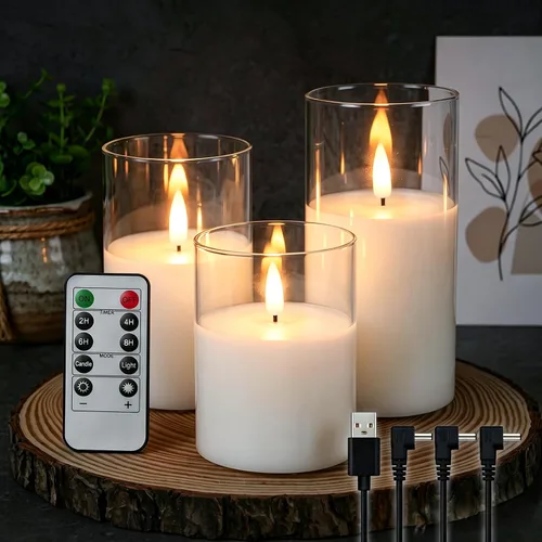 Miniatura 9 de GenSwin - Velas recargables con estación de carga, velas de cristal sin llama con control remoto, velas LED de pila parpadeantes que funcionan