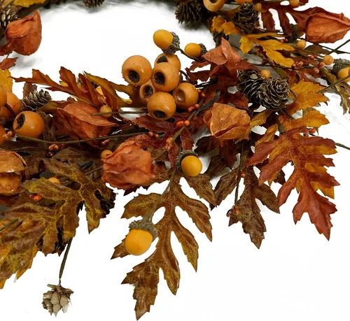Miniatura 6 de WreathDream Corona de otoño de 20 pulgadas, corona de hojas de roble con capa de grosella, hoja de roble, bellota, baya, cono de pino para puerta