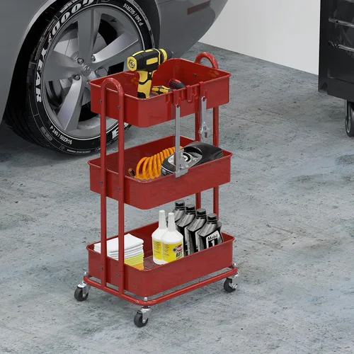 Miniatura 4 de Simple Houseware Carrito de metal resistente de 3 niveles, verde militar