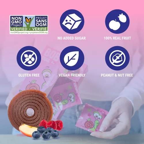 Miniatura 6 de Bob Snail Rollos de frutas – Arándanos y frambuesa, 50 unidades, aperitivos de frutas naturales, veganos, sin azúcar añadido, aperitivo para niños