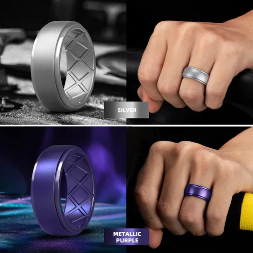 Miniatura 46 de Egnaro - Anillos de silicona para hombre, 25/64 pulgadas (10 mm) de ancho y 3/32 pulgadas (2.5 mm) de grosor, alianzas de boda de goma, paquete