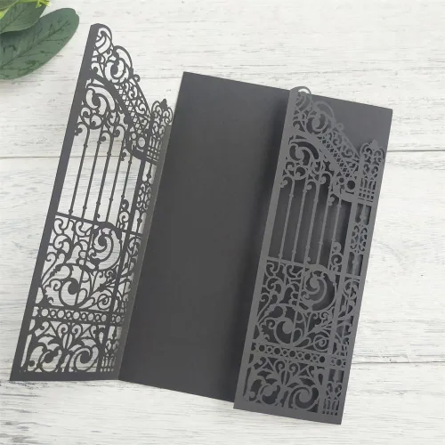 Miniatura 5 de MillaSaw Black Gate - Tarjeta de invitación cortada con láser para boda, compromiso, sirena, fiesta de cumpleaños, 25