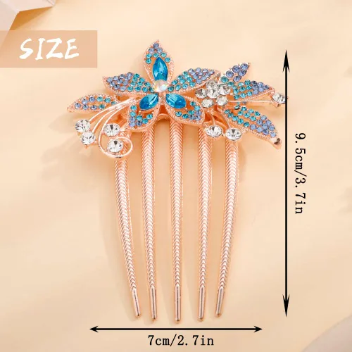 Miniatura 2 de Aimimier Peine para el cabello de cristal con hojas de flores para novia, boda, delicado, diamantes de imitación, peines laterales, horquillas