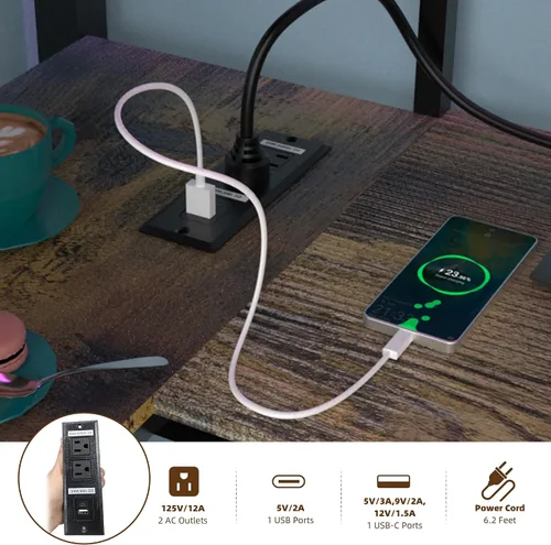 Miniatura 5 de Cama tipo loft de tamaño individual con escritorio, luces LED, estación de carga, base de cama industrial con 3 estantes de almacenamiento y 8