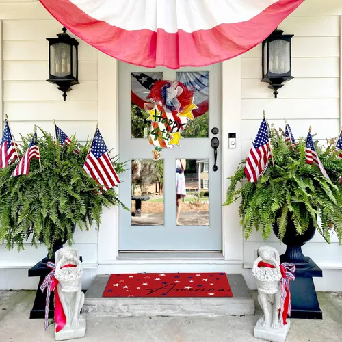 Miniatura 6 de Tapete patriótico para puerta del 4 de julio, Día de la Independencia, decorativo con estrellas de la libertad, tapete de bienvenida rojo, tapete