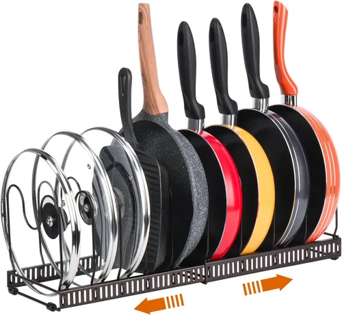 Miniatura 6 de Toplife - Organizador de tapas de olla para gabinete y encimera, soporte organizador para 7 o más tapas de sartenes y utensilios para hornear con 7