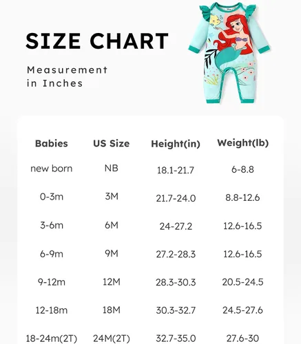 Miniatura 6 de Disney Princesa Cenicienta Ariel Tiana Minnie Winnie Lion King Baby Girls Boys - Mameluco de manga larga con volantes para recién nacidos hasta