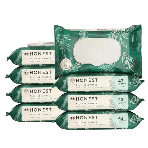 Miniatura 15 de The Honest Company Toallitas hipoalergénicas enjuagables para piel sensible, hojas tropicales, 42 unidades Blanco