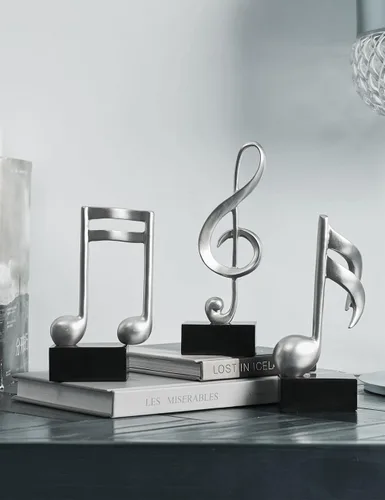 Miniatura 4 de HAUCOZE 3 piezas de decoración de notas musicales regalo musical mesa centro de mesa escultura estatua para sala de piano casa oficina plata 7.5