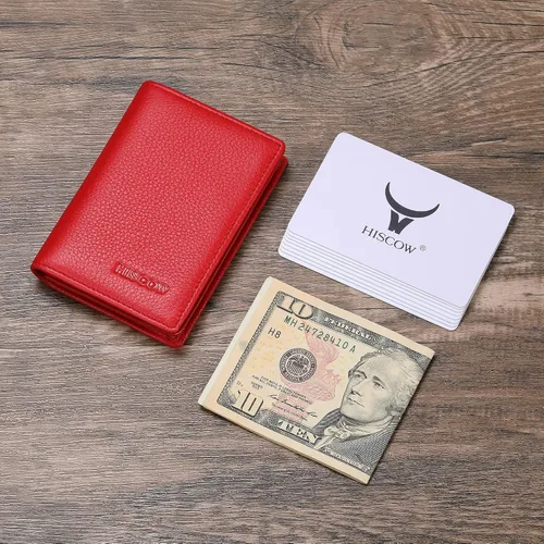Miniatura 2 de Funda de piel para tarjetas de visita para hombres y mujeres, piel de becerro italiana Rojo guijarro