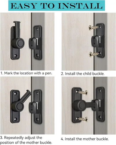 Miniatura 5 de WANLIAN Cerradura de puerta de granero de 90 grados Cerradura de puerta deslizante resistente Cerradura de puerta de bolsillo para 180 grados