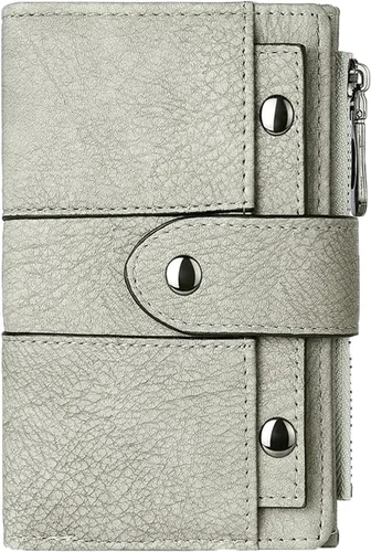 Miniatura 14 de Cartera pequeña de cuero para mujer con bloqueo RFID y ventana para identificación, Gris oscuro, Classic
