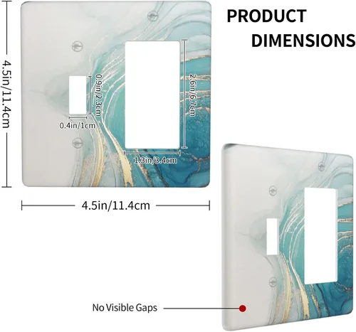 Miniatura 4 de Cubierta de placa de interruptor de luz de 2 cuadrillas con diseño abstracto de mármol verde de acuarela verde azulado, combinación de una sola