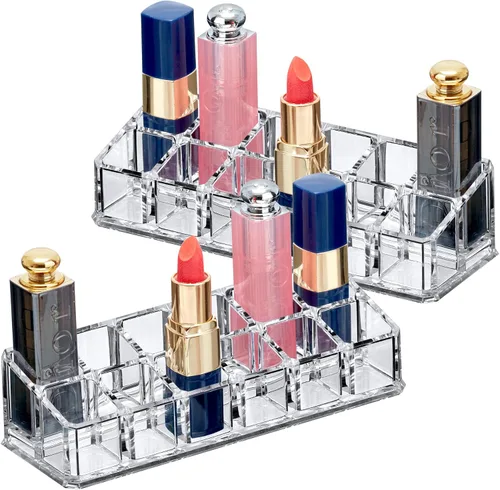 Amazing Abby - Glamour - Paquete de 2 organizadores de lápiz labial acrílico de 12 ranuras, soporte para lápiz labial, soporte para brillo de