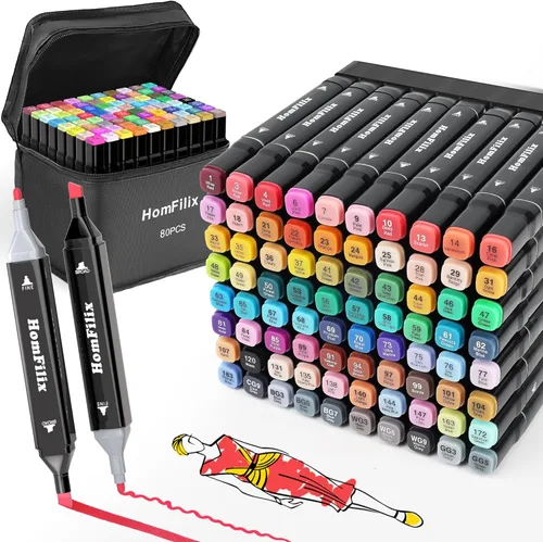 Marcadores de Alcohol, Juego de Marcadores de Alcohol de Arte de Doble Punta de 80 Colores - Perfectos para Colorear, Dibujar, Hacer Bocetos, Hacer
