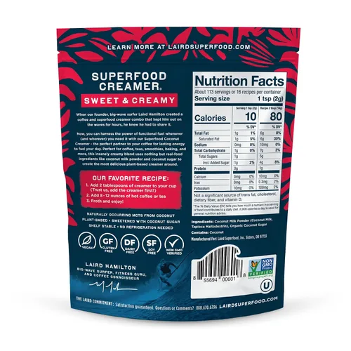 Miniatura 2 de Laird Superfood Creamer - Crema en polvo vegana original para el café, 8 onzas
