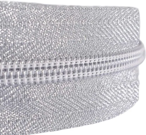Miniatura 2 de Cremallera por Yarda 5# - Bobina Metálica de Nailon para Coser, Tapicería Plateada de 5 Yardas con 10 Tiradores de Oro Blanco para Manualidades