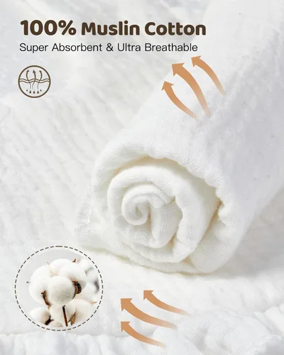 Miniatura 4 de Lictin Juego de 8 baberos de muselina para bebé - Baberos tipo bandana para babeo y dentición, de algodón unisex Blanco