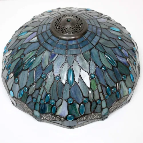 Miniatura 7 de WERFACTORY Tiffany Lámpara de mesa de noche de cristal azul mar, lámpara de mesa estilo libélula luz de lectura de escritorio, base de metal, 16 x