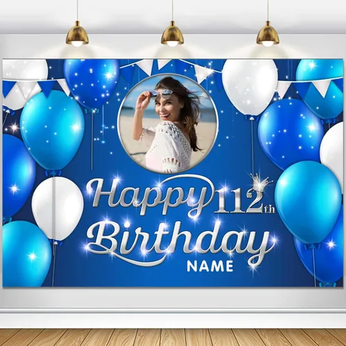 Miniatura 25 de Cartel decorativo personalizado de feliz cumpleaños número 100 – Cartel personalizado de fiesta de cumpleaños azul marino en tamaños grandes, fotos