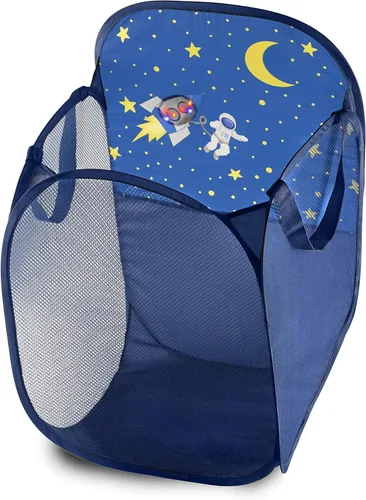 Store & Score Cesta desplegable de malla con luces LED para niños, plegable, ahorra espacio y fácil de almacenar, asas laterales reforzadas y Nave