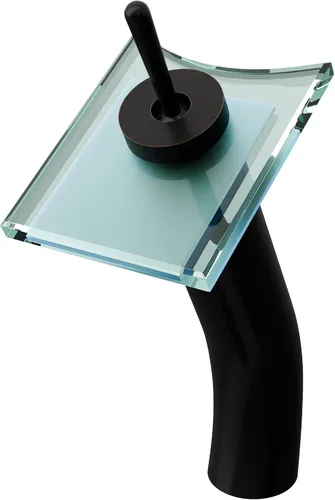 Novatto GF-011ORB-C - Grifo cuadrado de cascada de una sola palanca, bronce aceitado/vidrio transparente