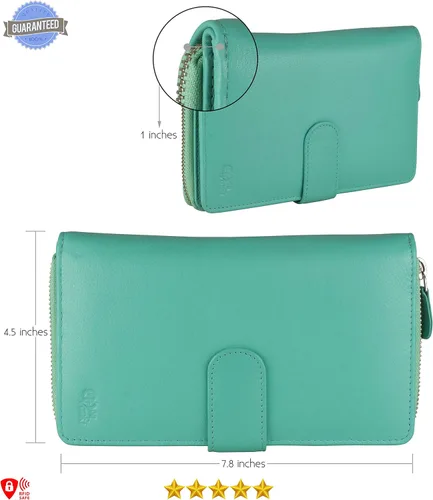 Miniatura 4 de Cartera grande de piel para mujer con bloqueo de identificación por radiofrecuencia
