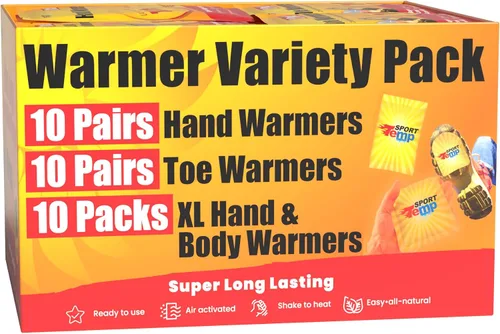 Calentadores de manos, pies y XL para cuerpo y manos - Paquete variado, 10 pares de calentadores de manos, 10 pares de calentadores de pies con