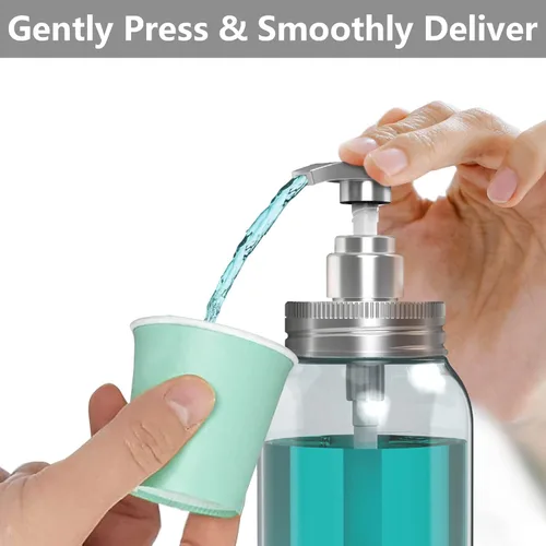 Miniatura 4 de Dispensador de enjuague bucal Luvan para baño, botella de bomba de enjuague bucal de 25 oz con portavasos, recipiente de enjuague bucal transparente