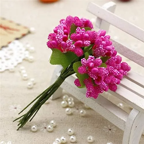 12 unids/lote Flores artificiales estambres para bodas y eventos DIY decoración de caja de boda - (Color: Fushia)