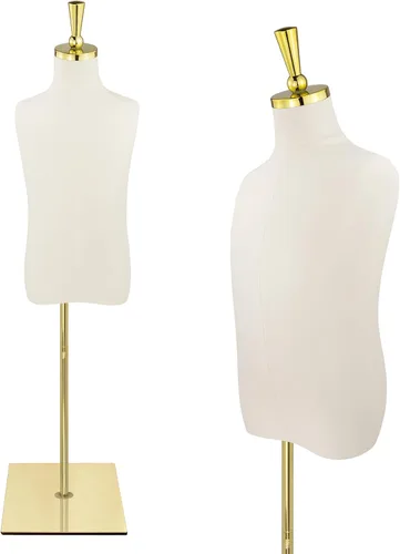 Miniatura 9 de Maniquí de forma de vestido para niños, maniquí ajustable para niños con soporte de metal dorado de alta estabilidad para exhibición de ropa, 2-3